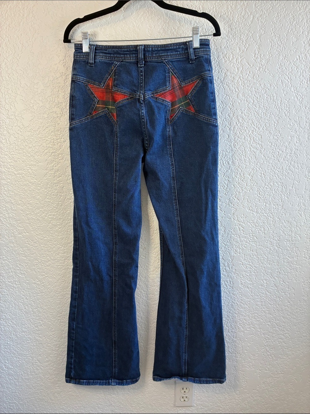 Free People Firecracker Flare Jeans High Rise Tartan Plaid Star 29 - Picture 7 of 11